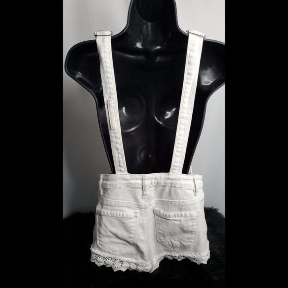 Forever 21 Lace Lined Denim Short Overalls Size XS Button Front Denim - Picture 2 of 7